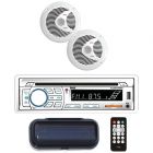 Pyle PLCDBT65MRW Marine Single-DIN In-Dash CD AM/FM Bluetooth Receiver with Two 6.5" Speakers, Splashproof Radio Cover (White)