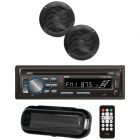 Pyle PLCDBT75MRB Marine Single-DIN In-Dash CD AM/FM Bluetooth Receiver with Two 6.5" Speakers, Splashproof Radio Cover (Black)