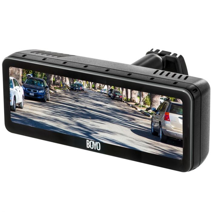 BOYO VTM43ML Replacement Rear-View Mirror with 4.3 TFT-LCD Backup Camera Monitor and Smartphone Mirroring 