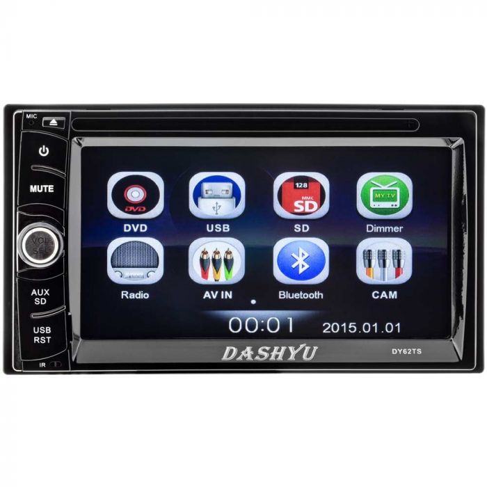 Double Din Car Stereo 7” HD Touchscreen Bluetooth Car Audio Receiver Support FM Radio/USB/SD/AUX in/Mirror Link/Hands Free Calling Autoradio with Backup Camera+Microphone Wireless Remote+SWC 