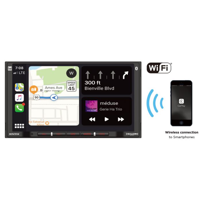 Dual DCPA701W 7" Double DIN Receiver with Wireless Apple CarPlay Android Auto