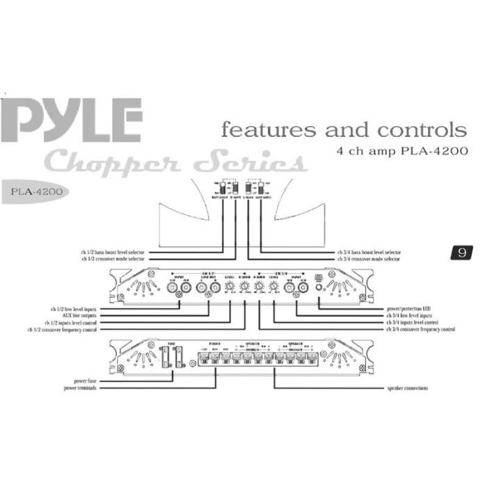 Pyle PLA-4200 Chopper Series 4 Channel 2000 Watt Bridgeable Mosfet