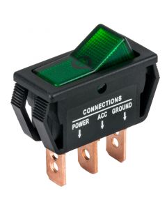 Accele 257GRN SPST Rocker Switch with Green LED illumination