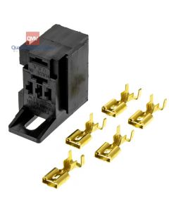 Quality Mobile Video RS103E 12 VDC Automotive 5-Pin Mini Relay Socket with interlock, raw pins, and mounting tab