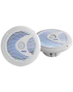 Pyle PLMR6LEW Hydra Series 6.5" 150-Watt Dual-Cone Waterproof Marine-Grade Speakers with Programmable Multicolor LED Lights (White)