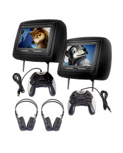DISCONTINUED - Tview T988PLH-BK 9 Inch Universal Replacement Headrest Monitor Pair with 2 Game Controllers and 2 Wireless Headphones Combo Package - Black