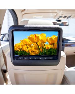 Quality Mobile Video DVD9900 9 inch Universal attachable DVD headrest Monitor system - Installed Tan interior