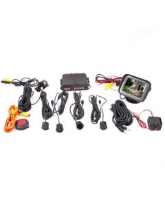 Back Up System Combo Kit - Safesight CVSEN-A4805 Rear View 3.5 inch Color LCD Monitor, Surface Weatherproof Camera, 4 Parking Sensors