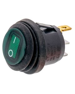 Quality Mobile Video 01006-G 10Amp LED illuminated SPST Round Rocker Switch - Green