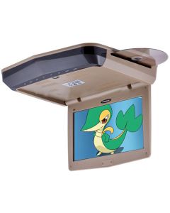 Quality Mobile Video QMV-RF90D-T 9 inch LED Overhead Flip Down Roof Mount Multimedia DVD LCD Monitor and Video Game System F9 Series S-Touch - Tan