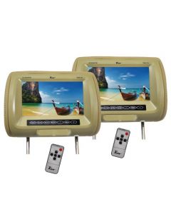 Tview T91PL-TAN Pair of 9” Headrest Monitors with Wireless Headset in Tan color for Vehicles