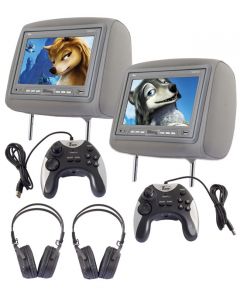 DISCONTINUED - Tview T988PLH-TN 9 Inch Universal Replacement Headrest Monitor Pair with 2 Game Controllers and 2 Wireless Headphones Combo Package - Tan